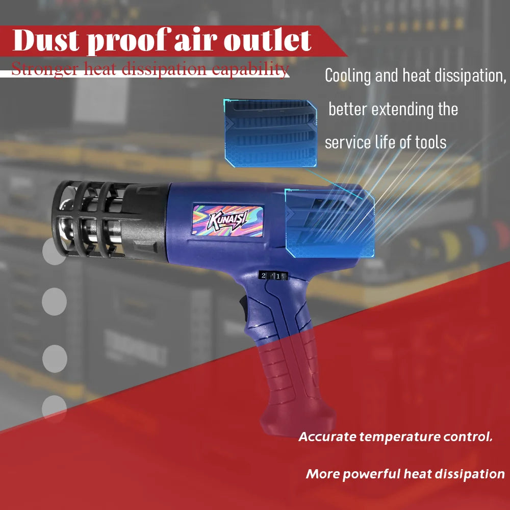 KUNAISI High Power 2000W  Temperature Control 110V/220V  Heat GunTool for Automotive Wrapping & Tinting