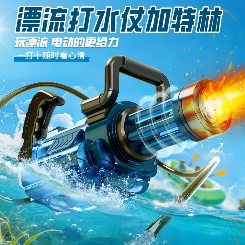 Rotating Gatling Water Gun, High Pressure Large Capacity Backpack Water Blaster for Outdoor Water Fight Children's Toy Gift