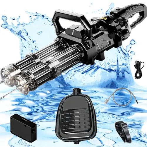 Strongest Electric Gatling Water Gun Toy Rotating Double Barrel With Big Capacity Backpack Outdoor Pool Toy for Kids Adult Gifts