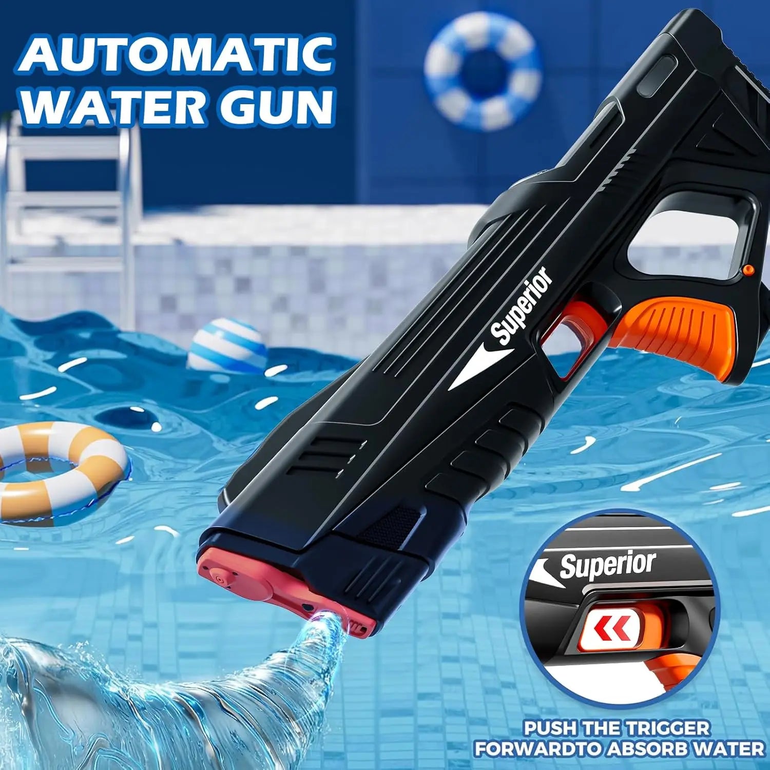 Electric Water Gun for Adults Automatic Squirt Gun with Colorful Light Long Range Auto Water Blaster Summer Outdoor Beach Toy