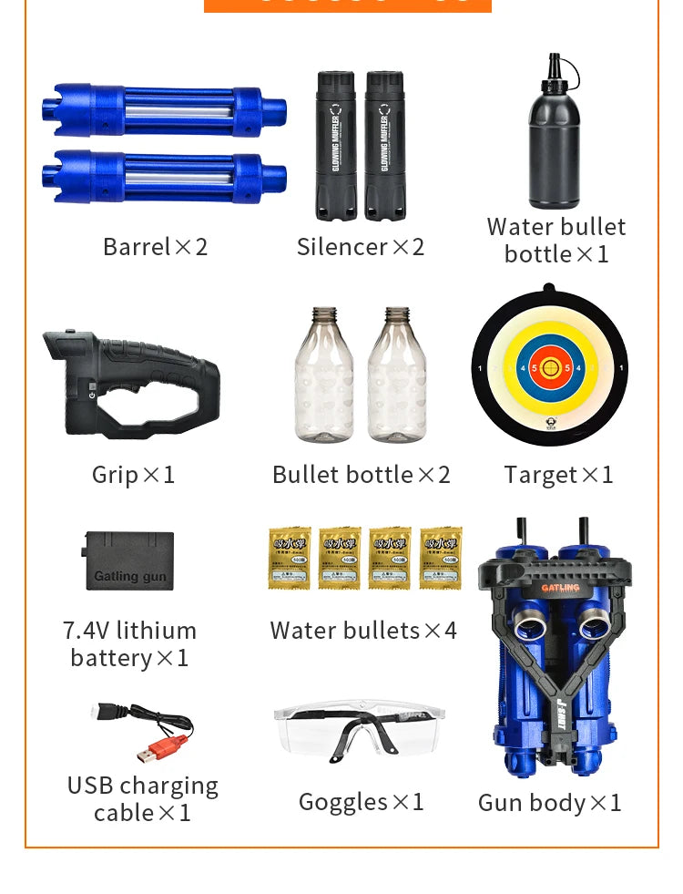 High-Speed Gatling Electric Ball Blaster - Fun for Kids and Adults, Outdoor Game Parties （Excluding water bombs)