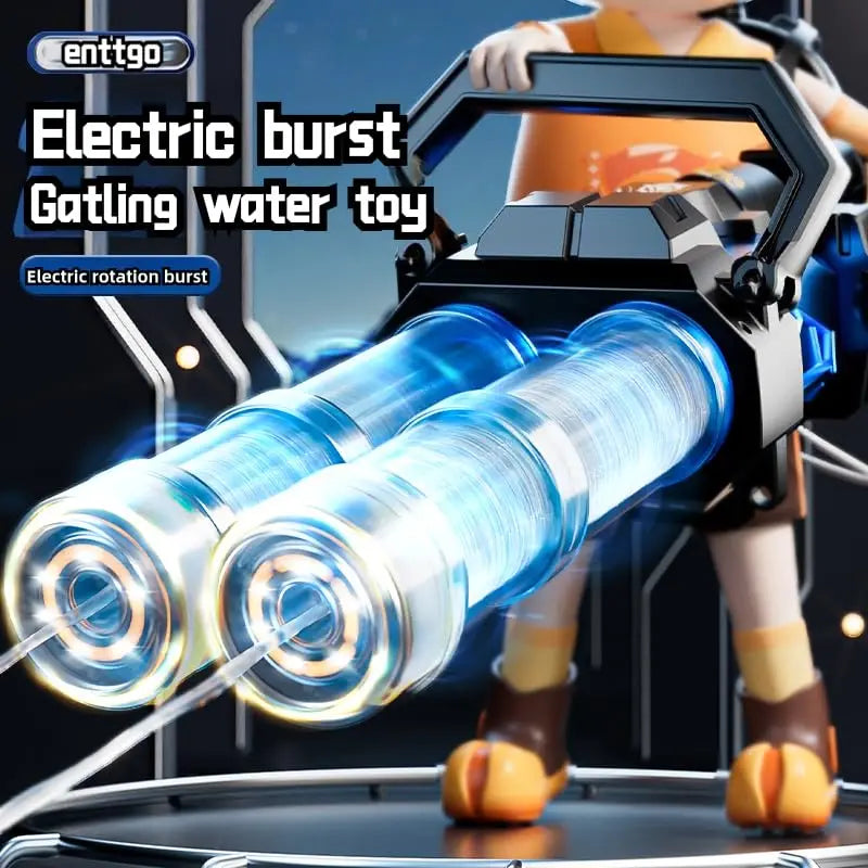 Strongest Electric Gatling Water Gun Toy Rotating Double Barrel With Big Capacity Backpack Outdoor Pool Toy for Kids Adult Gifts