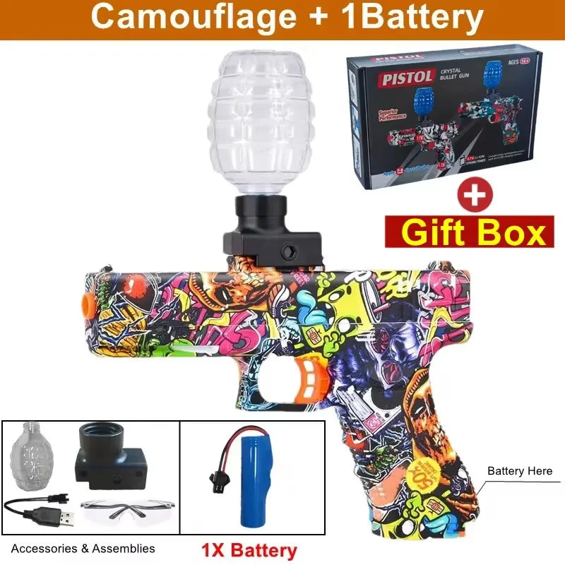 Electric Burst Splatter Blaster Toy Gun Gel Blaster Outdoor Shooting Games Gift for Boy Kids Adults (Bullets Excluded)