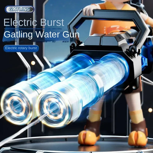 2025 New Electric Gatling Water Cannon Dual Tube Rotating High-Pressure Spray 1000ML Outdoor Summer Water Gun Toy
