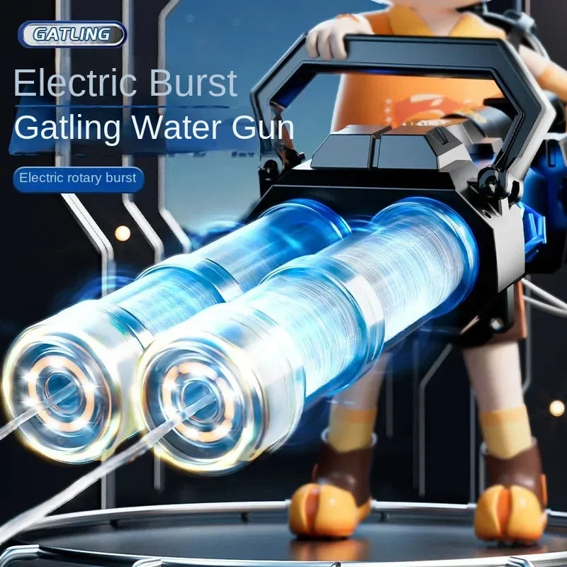 2025 New Electric Gatling Water Cannon Dual Tube Rotating High-Pressure Spray 1000ML Outdoor Summer Water Gun Toy