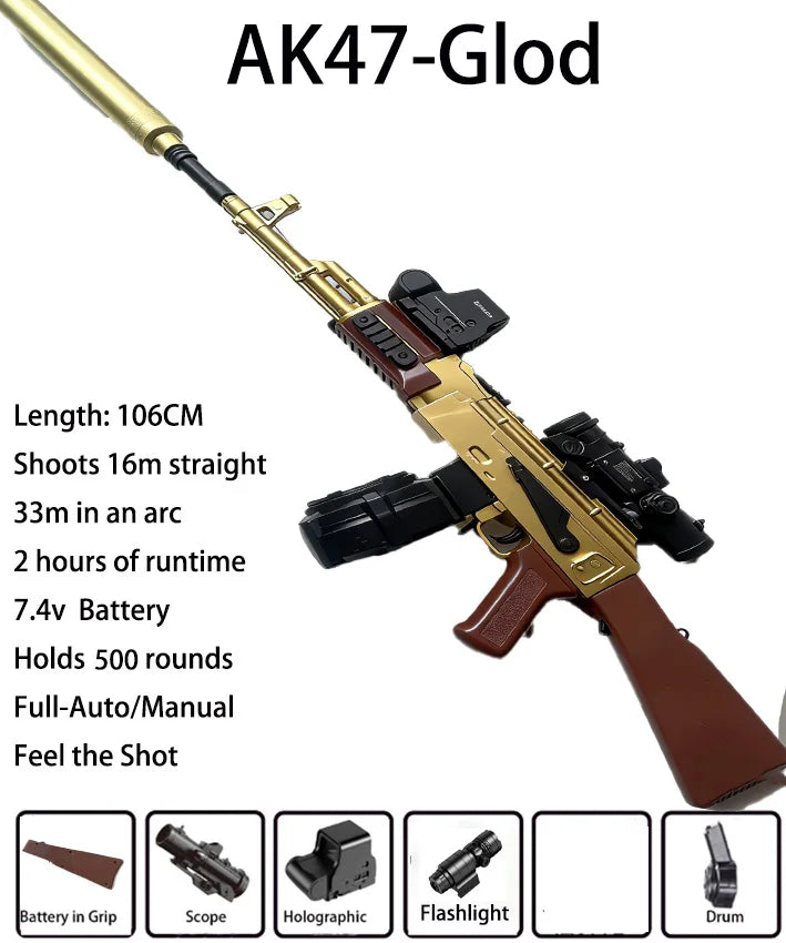 AK47 Gel Blasters Sniper Rifle - 32M Extreme Range, Full Auto Electric Gel Ball Blaster Gun for Adults, Outdoor Shooting Games