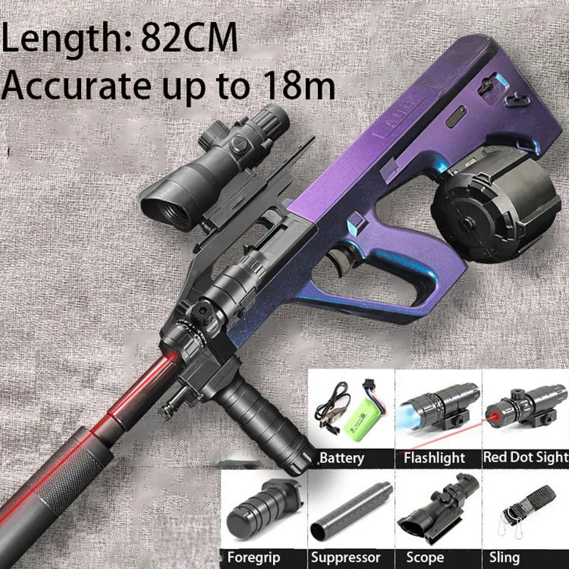 AUG-Style Automatic Gel Water Bead Blaster: 500rd Drum & 16m Range - Outdoor Sports Shooting Game Toy for Adults