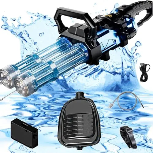 Strongest Electric Gatling Water Gun Toy Rotating Double Barrel With Big Capacity Backpack Outdoor Pool Toy for Kids Adult Gifts