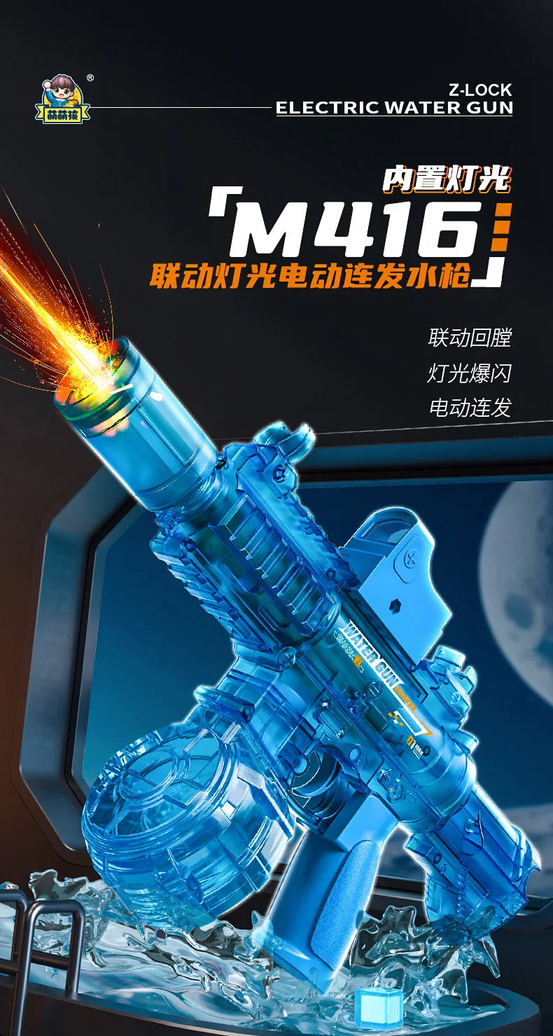 Children's Simulation LED M416 Electric Water Gun, High-Capacity Automatic Continuous Fire Water Gun, Outdoor Summer Toy for Kid