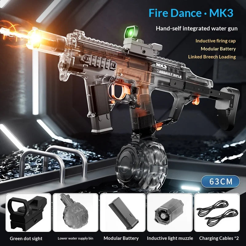 High-Speed Electric Water Gun Pulse Burst Blaster 600ml Large Capacity Auto Refill LED Toy w/ Full Kit for Summer