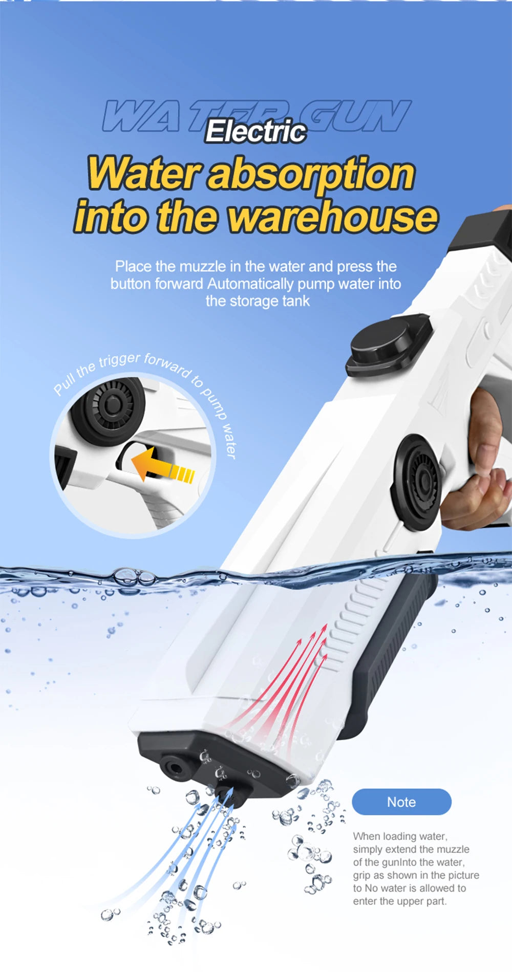 Electric Water Guns For Adults Powerful Squirt Automatic Water Suction Water Blasters Summer Outdoor Beach Toy For boys Kid Gift