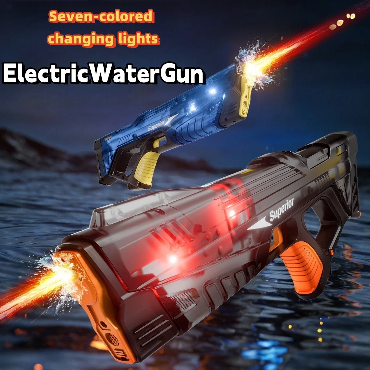 Electric Water Gun for Adults Automatic Squirt Gun with Colorful Light Long Range Auto Water Blaster Summer Outdoor Beach Toy