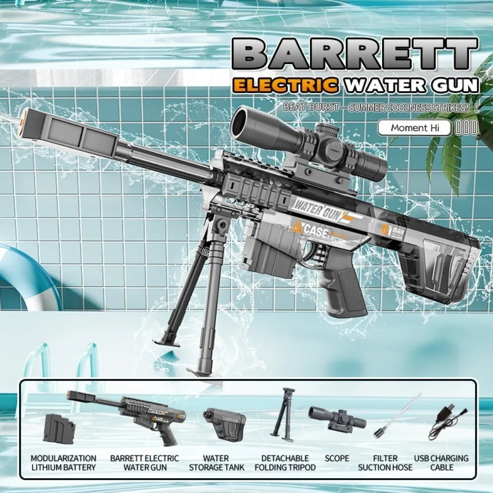 High Pressure Electric Sniper Water Gun Toy with Blowback Action Full Auto Rapid-Fire Summer Fight Games Toy for Kids Gift