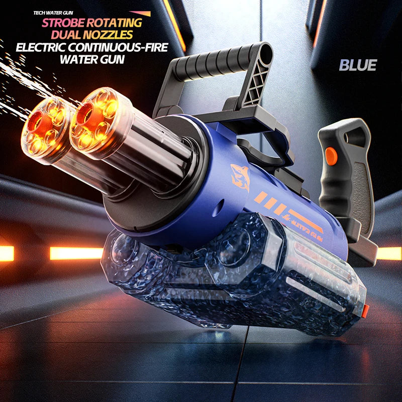 Electric Rotating Water Gun With Bag Double-dazzling Lights Large Capacity Double-nozzle Burst Water Gun Kids Toys Outdoor Game