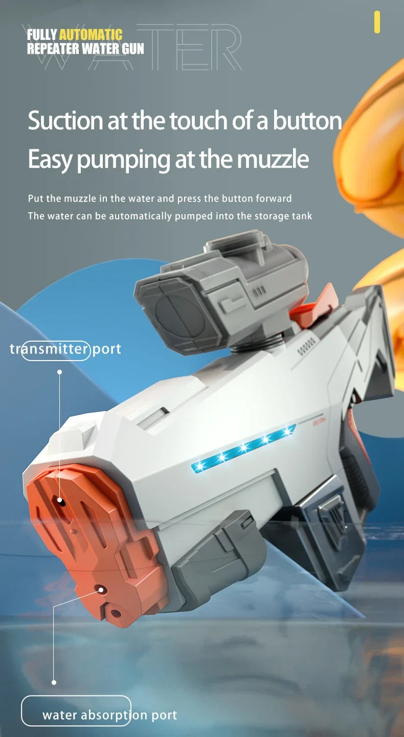 Fully Automatic Suction Water Gun Electric Toy High Pressure Water Blaster Pool Summer Outdoor Beach Pool Battle Party Water Toy