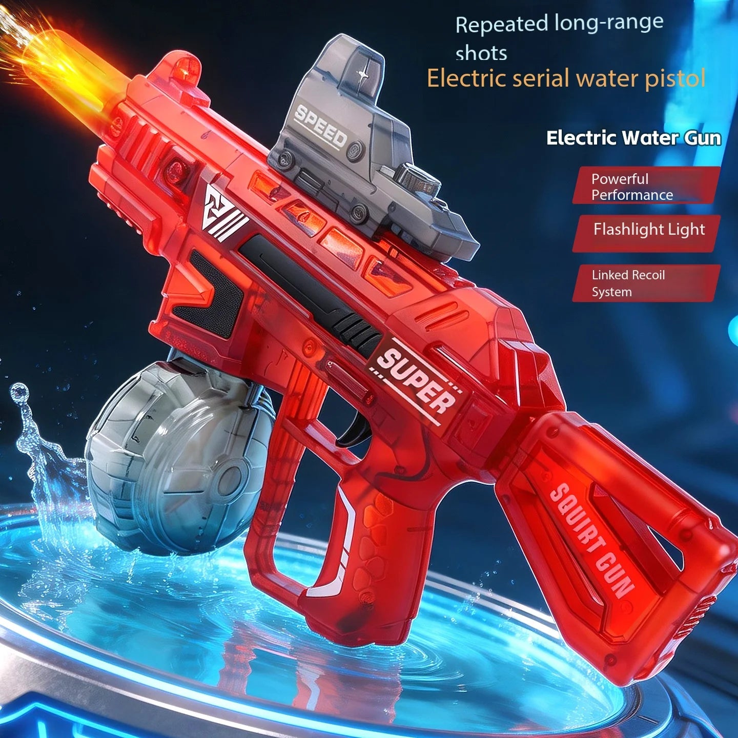 Electric Water Gun With Flame Light Effect High Pressure Rapid Fire Squirt Gun Blaster For Beach Outdoor Water Fighting Play ﻿