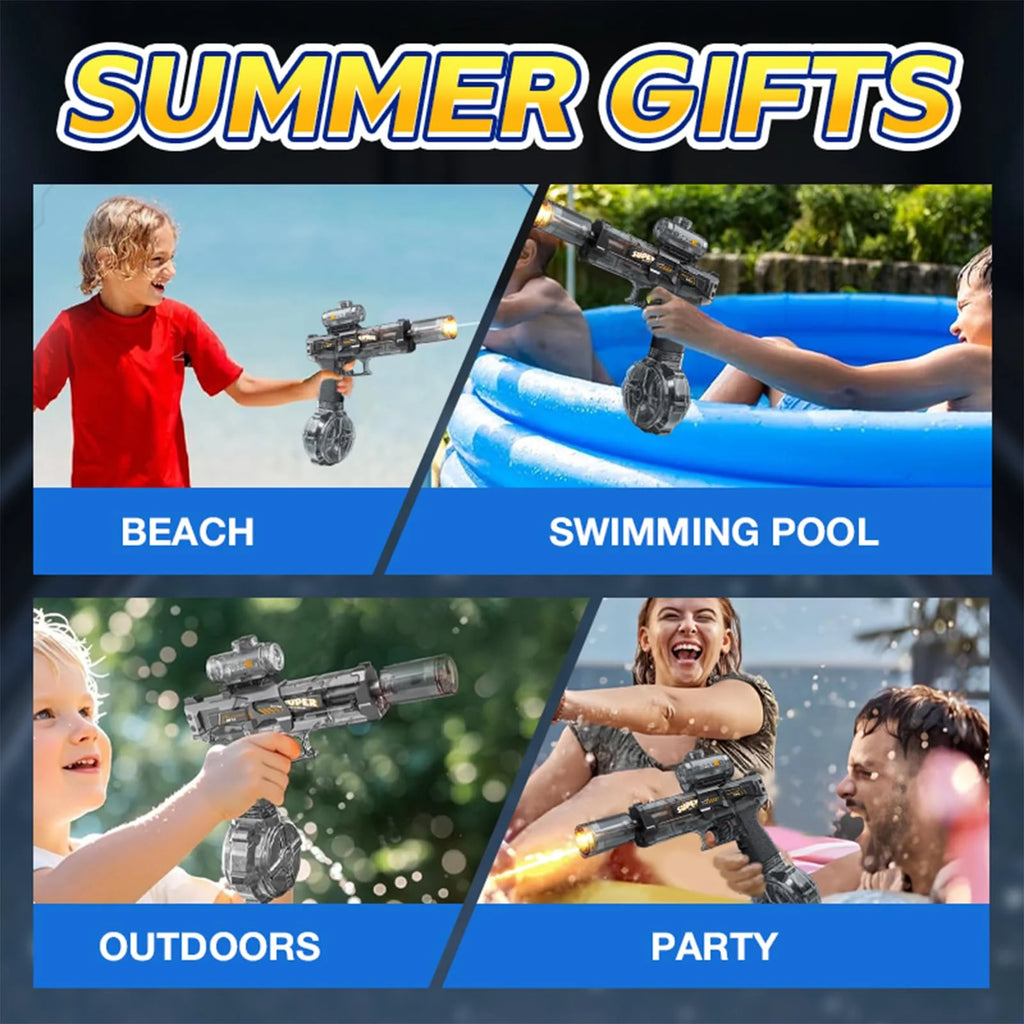 Electric Water Gun with Recoil: Automatic High Pressure Squirt Gun, LED Sensor Light Water Pistol, Summer Outdoor Beach Toy