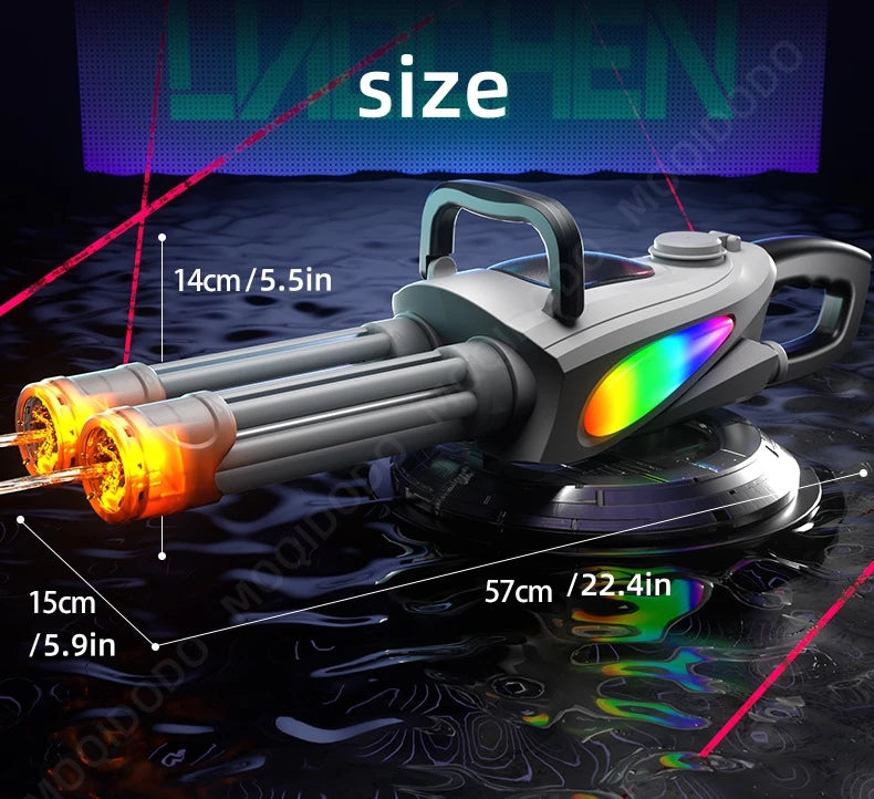 Automatic Double Rotating Gatling Water Gun Toy Gun Barrel with LED Spray Water Pistol Blaster Pool Outdoor Toy for Kids Adult
