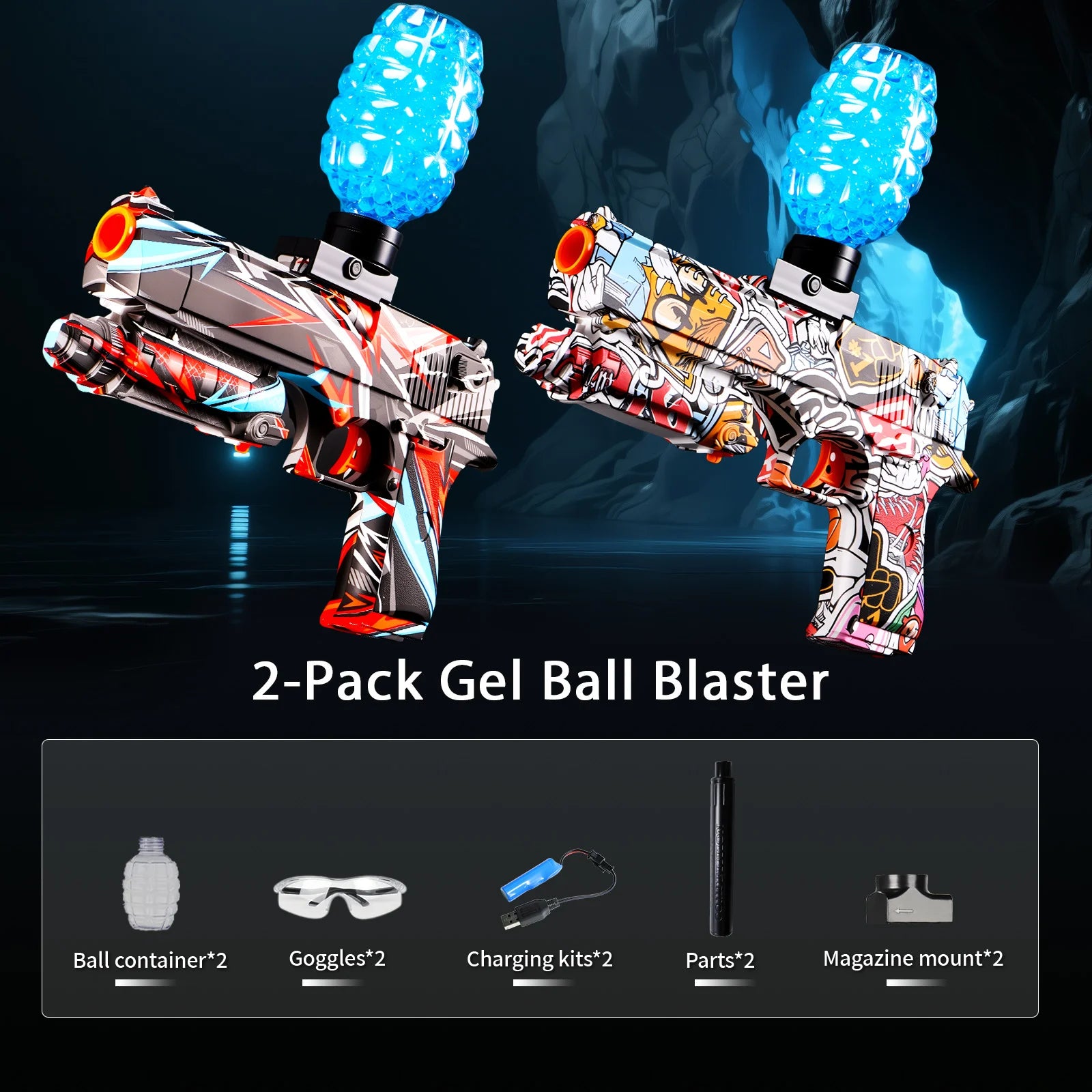 2-Pack Gel Ball Blaster, Electric Auto-Fire Splatter Gun,Outdoor/Indoor Games (Ages 14+)