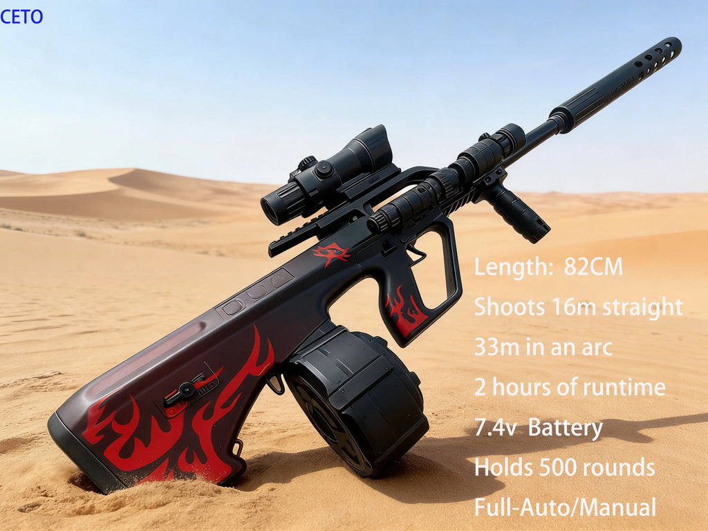 AUG-Style Automatic Gel Water Bead Blaster: 500rd Drum & 16m Range - Outdoor Sports Shooting Game Toy for Adults