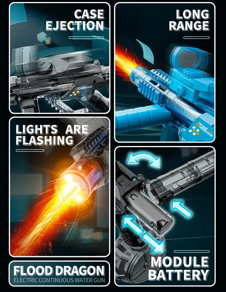 Flame Effect Electric Water Guns For Powerful Squirt Automatic Water Suction Water Blasters Summer Outdoor Beach Toy For Gift
