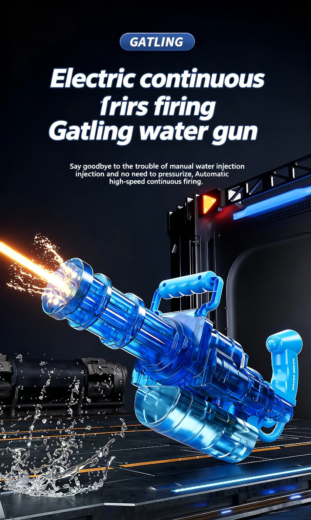 u Auto Gatling Water Cannon Rotating High-Pressure Large Capacity Gatling Water Gun Toy Adults Outdoor Summer Fun Play Kid Gifts