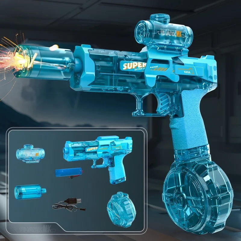 Electric Water Gun with Recoil: Automatic High Pressure Squirt Gun, LED Sensor Light Water Pistol, Summer Outdoor Beach Toy
