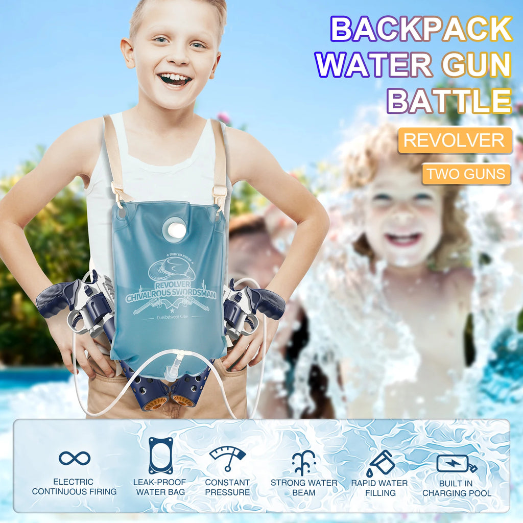 Summer Electric Backpack Automatic Revolver Water Gun Fights Toy Water Absorbing Guns Outdoor Beach Swimming Pool Toys for child