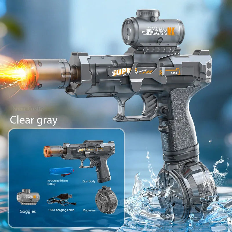 Electric Water Gun With Flame Light Effect High Pressure Rapid Fire Squirt Gun Blaster For Beach Outdoor Water Fighting Play ﻿