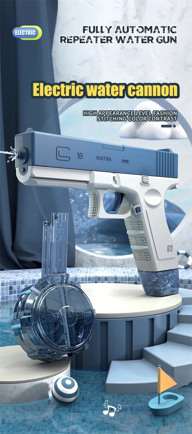 Electric Water Gun With Two Water Tank Automatic High-Power Water Blaster For Child Outdoor Games Summer Water Spray Gun Toys