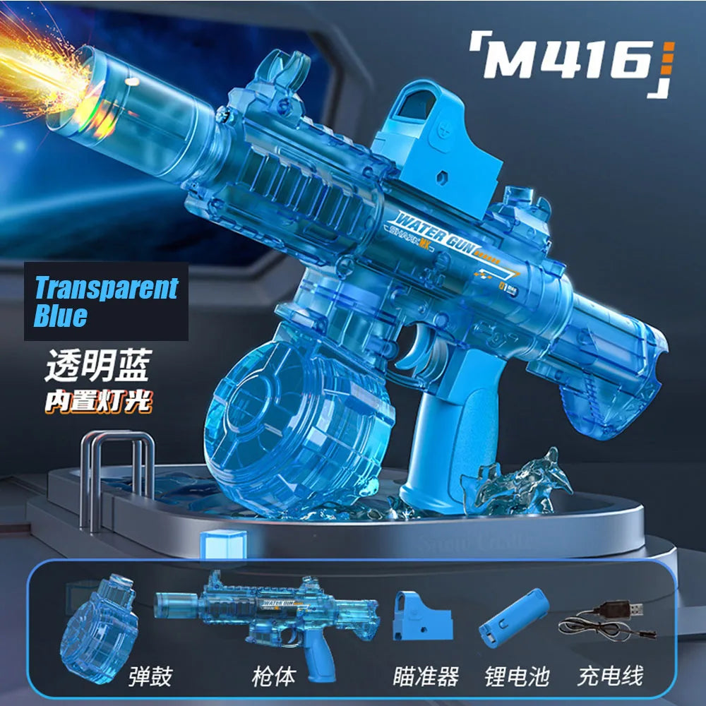 Children's Simulation LED M416 Electric Water Gun, High-Capacity Automatic Continuous Fire Water Gun, Outdoor Summer Toy for Kid