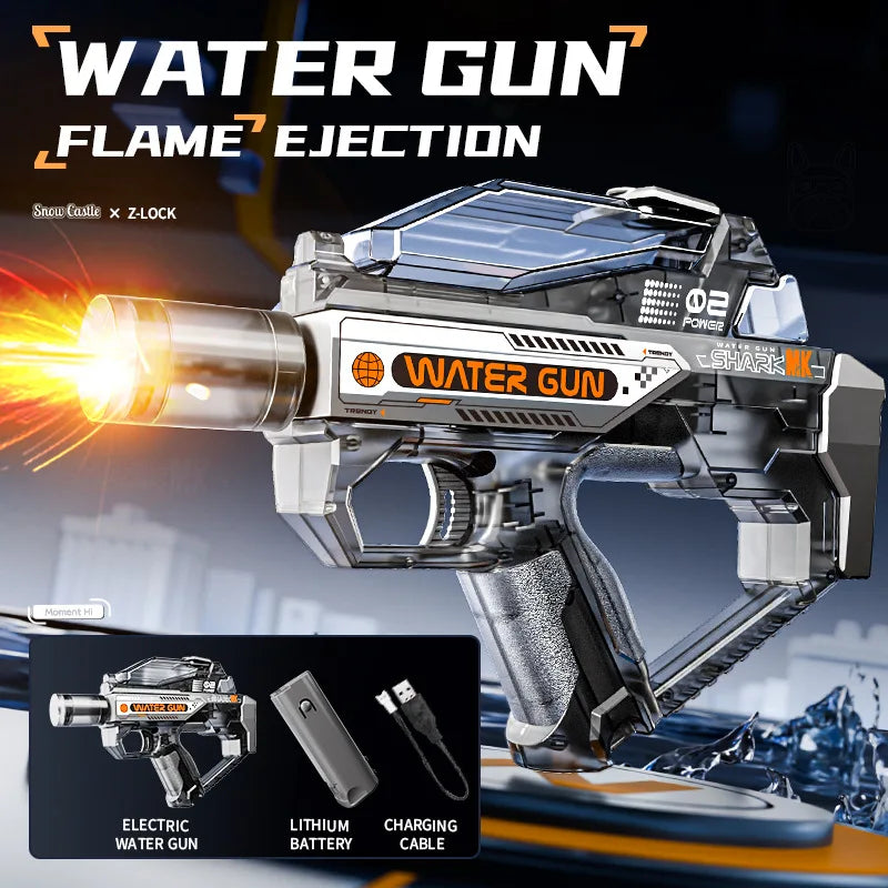 Electric Water Gun Toy Kids Water Squirt Gun with Lights and Sound Automatic Continuous Firing Watergun Beach Pool Outdoor Toy