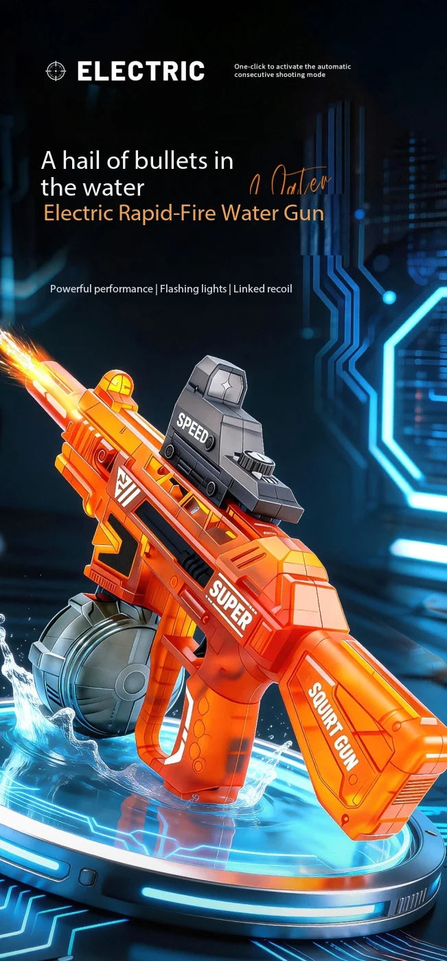 Electric Water Gun With Flame Light Effect High Pressure Rapid Fire Squirt Gun Blaster For Beach Outdoor Water Fighting Play ﻿