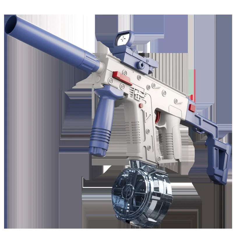 White/Blue Electric Water Gun, High-Pressure, Powerful, Long-Range, Summer Water Toy for Kids and Adults, Fully Automatic Continuous Firing, Large-Capacity Drum Water Tank, Beach and Pool Water Fight Gadget