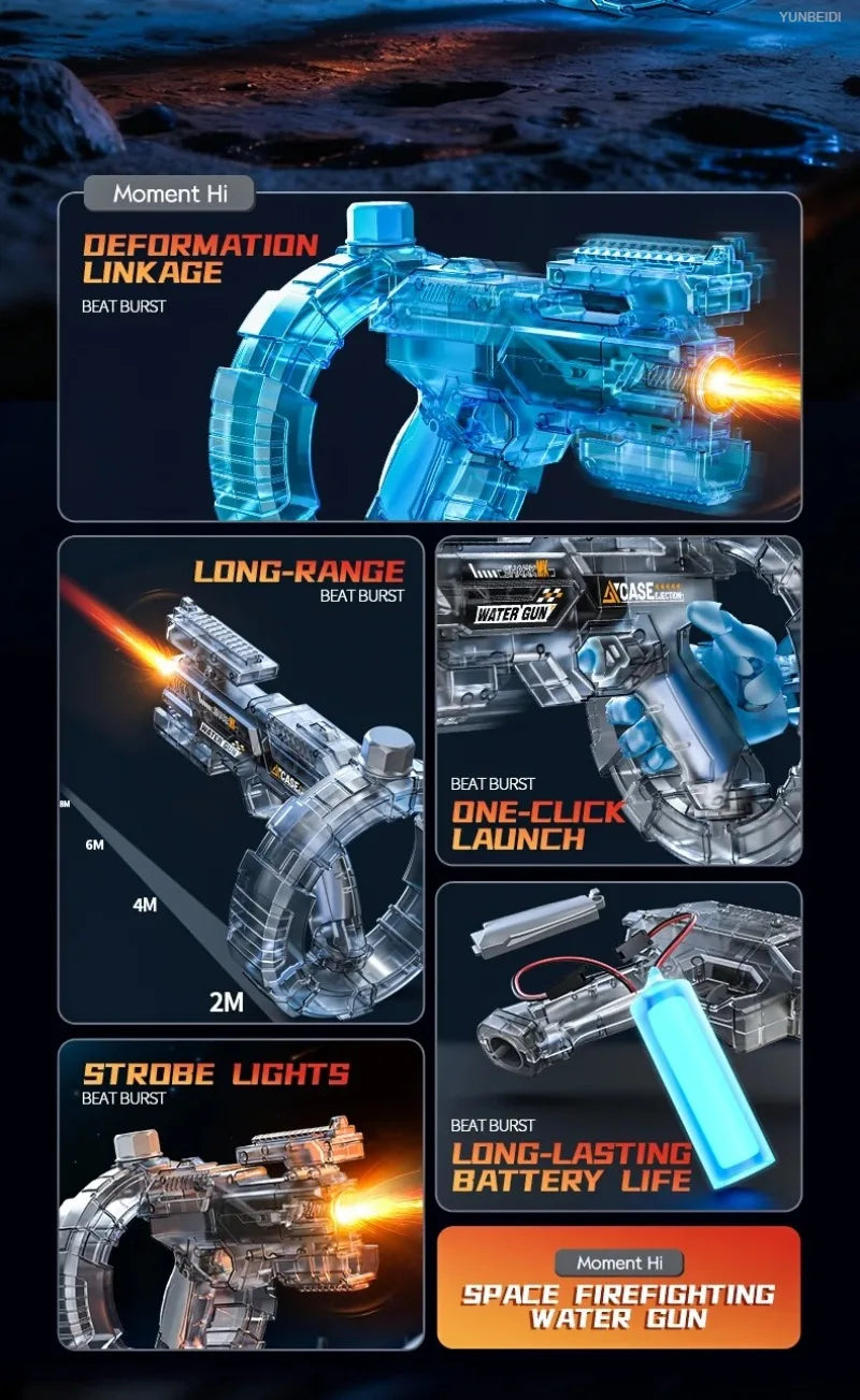 Electric Water Gun Automatic Water Blaster with LED Lights High Pressure Long Range Summer Beach Pool Outdoor Toy for Kids Adult