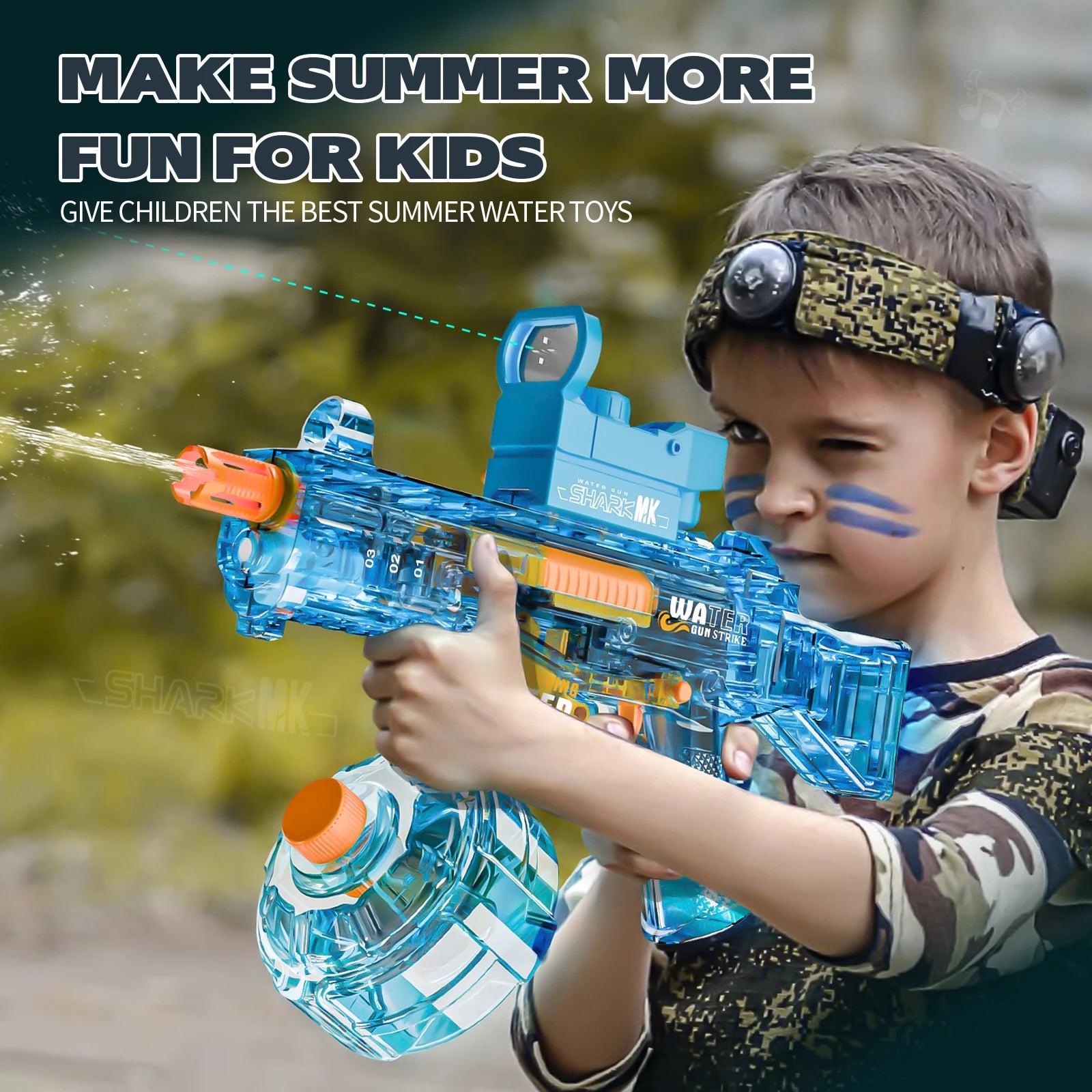 Electric Water Blaster Gun Children Automatic Water Pistol WaterGun with Led Light Summer Outdoor Game Party Toy for Adults Kids
