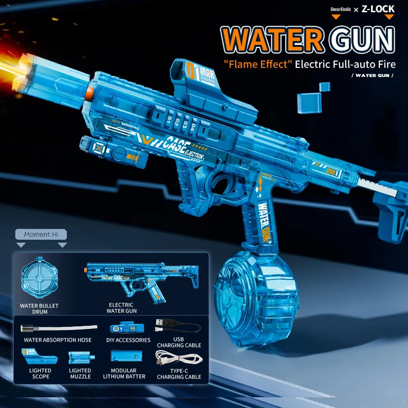 Flame Effect Electric Water Guns For Powerful Squirt Automatic Water Suction Water Blasters Summer Outdoor Beach Toy For Gift