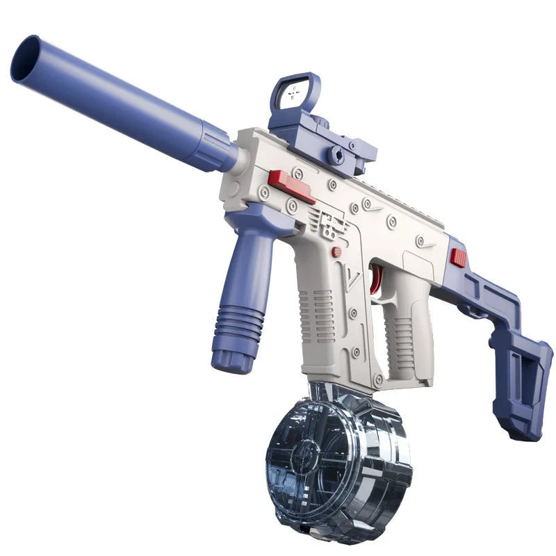 White/Blue Electric Water Gun, High-Pressure, Powerful, Long-Range, Summer Water Toy for Kids and Adults, Fully Automatic Continuous Firing, Large-Capacity Drum Water Tank, Beach and Pool Water Fight Gadget