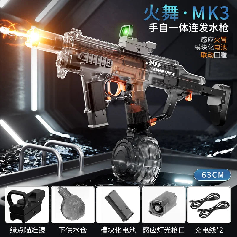 High-Speed Electric Water Gun Pulse Burst Blaster 600ml Large Capacity Auto Refill LED Toy w/ Full Kit for Summer