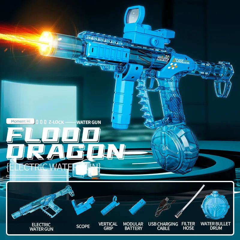 Flame Effect Electric Water Guns For Powerful Squirt Automatic Water Suction Water Blasters Summer Outdoor Beach Toy For Gift