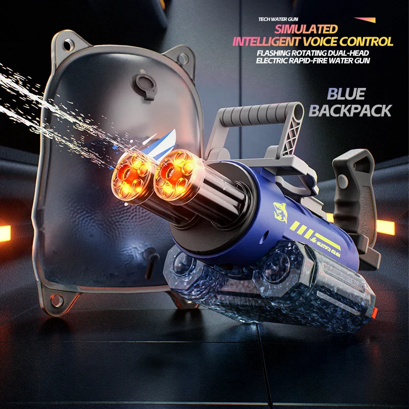 Electric Rotating Water Gun With Bag Double-dazzling Lights Large Capacity Double-nozzle Burst Water Gun Kids Toys Outdoor Game