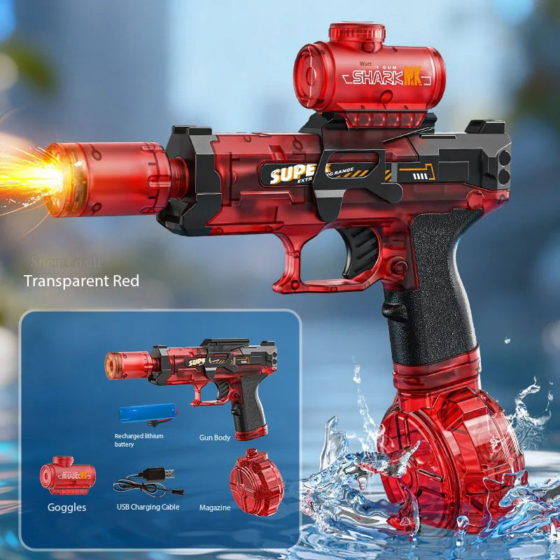 Electric Water Gun With Flame Light Effect High Pressure Rapid Fire Squirt Gun Blaster For Beach Outdoor Water Fighting Play ﻿