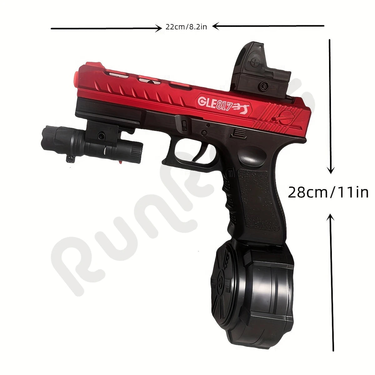 Red Electric Gel Ball Blaster Gun GLE817 - Automatic Ball Toy with Drum Mag, Red Dot & Flashlight for Outdoor Games