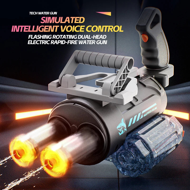 Electric Rotating Water Gun With Bag Double-dazzling Lights Large Capacity Double-nozzle Burst Water Gun Kids Toys Outdoor Game