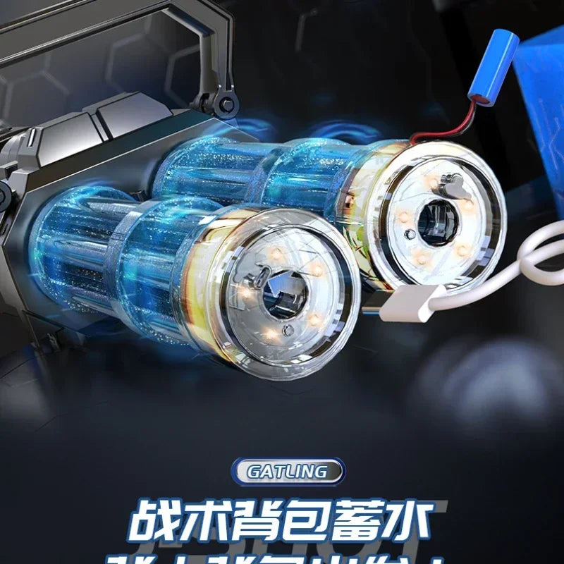 2025 New Electric Gatling Water Cannon Dual Tube Rotating High-Pressure Spray 1000ML Outdoor Summer Water Gun Toy