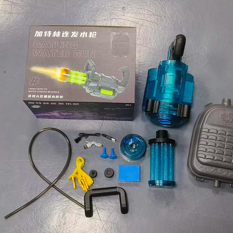 Rotating Gatling Water Gun Large High Pressure Large Capacity Backpack Playing Water Fight Children's Outdoor Toy