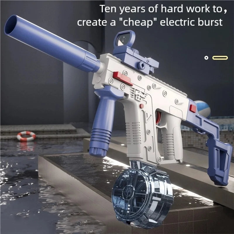 White/Blue Electric Water Gun, High-Pressure, Powerful, Long-Range, Summer Water Toy for Kids and Adults, Fully Automatic Continuous Firing, Large-Capacity Drum Water Tank, Beach and Pool Water Fight Gadget