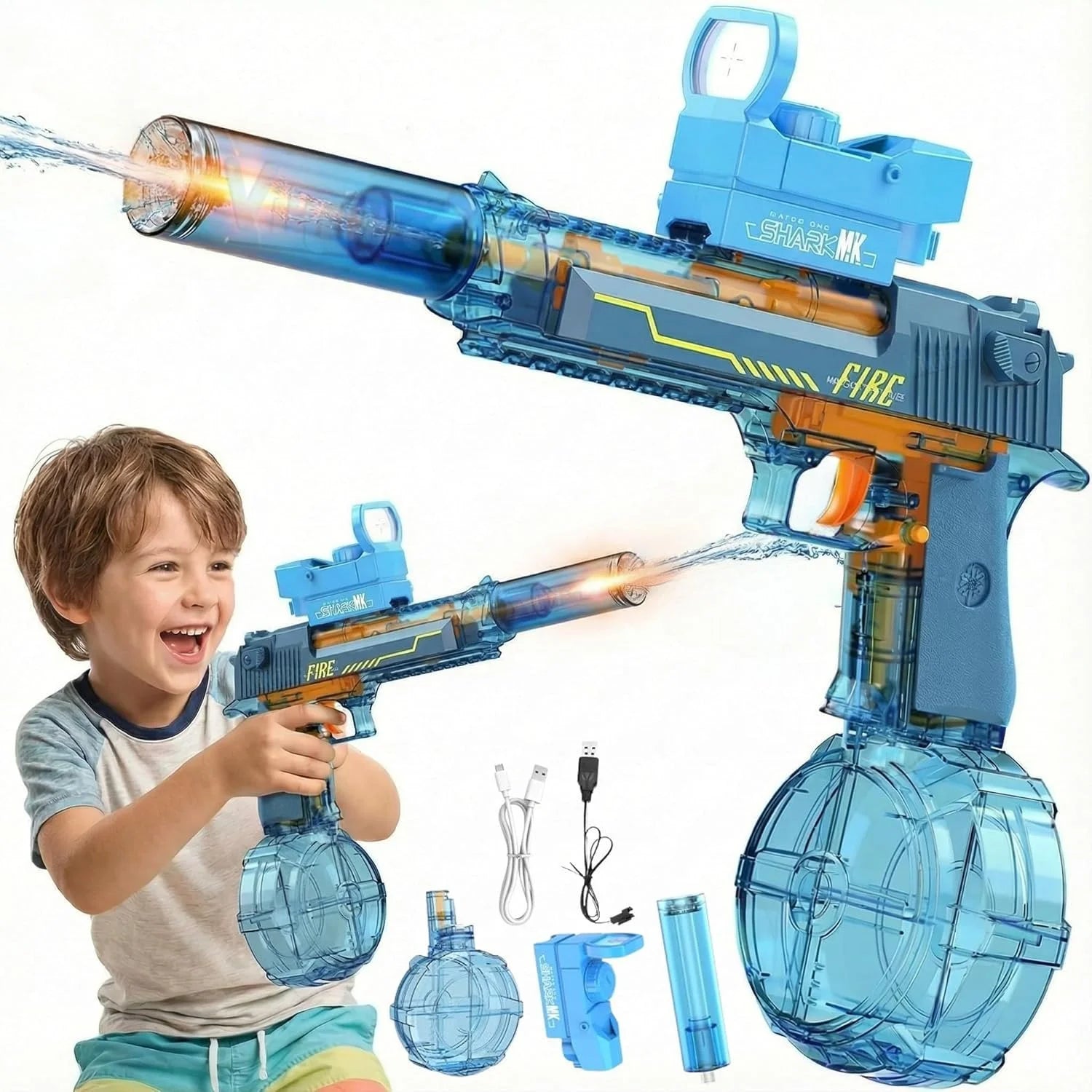 Electric Water Gun with Recoil: Automatic High Pressure Squirt Gun, LED Sensor Light Water Pistol, Summer Outdoor Beach Toy