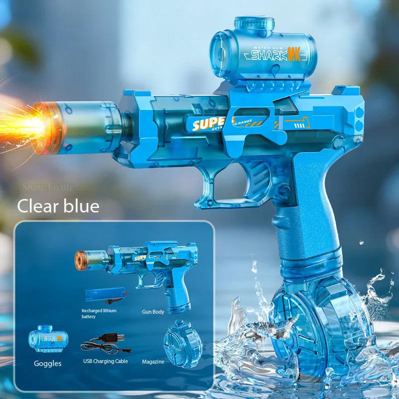 Electric Water Gun With Flame Light Effect High Pressure Rapid Fire Squirt Gun Blaster For Beach Outdoor Water Fighting Play ﻿