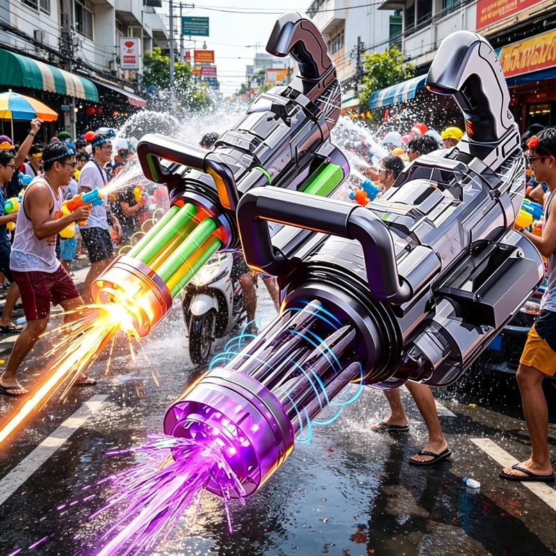 Adults Electric Water Gun Kids Gatling High Speed Powerful Shooting Children Automatic Water Blaster Backpack Summer Outdoor Toy